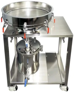 Stainless steel Infinity filter table used for winterization filtration in cannabis and hemp oil processing