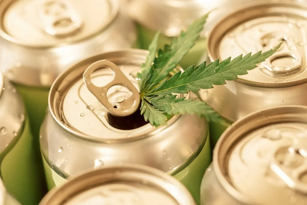 marijuana leaf on beverage can - getollie.com